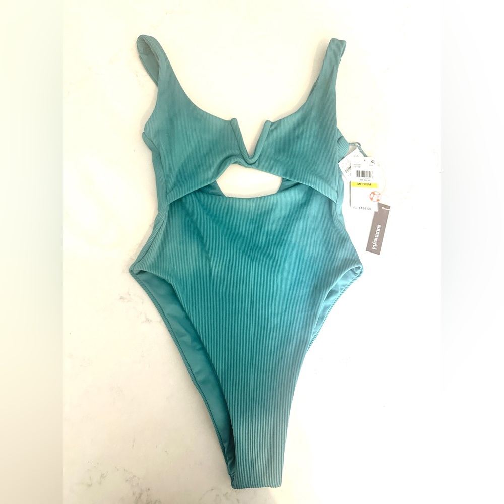 NWT SUMMERFUL Waikiki One Piece Swimsuit Teal V Wire Cutout M